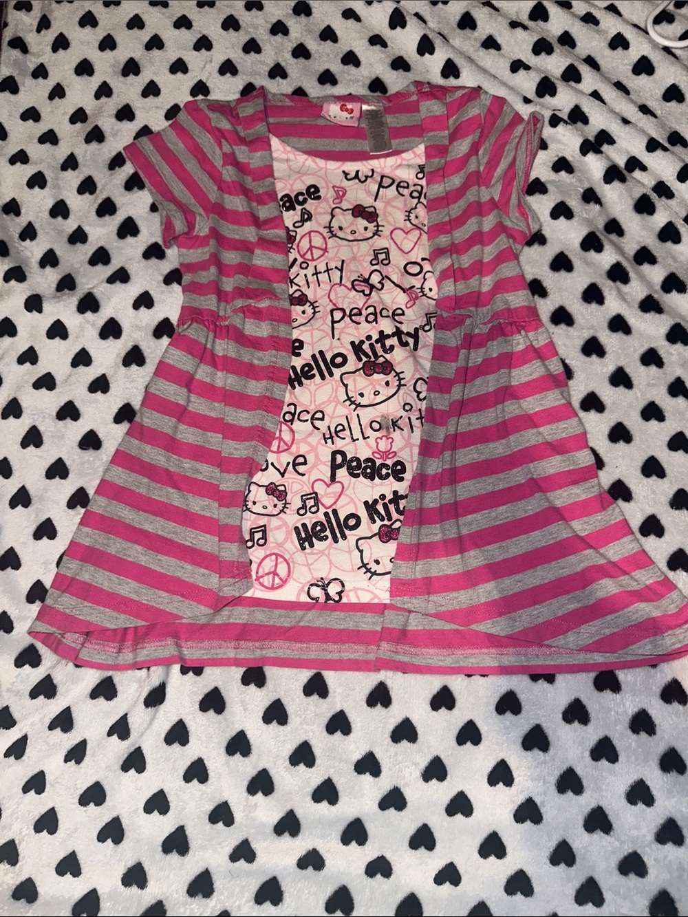Sanrio Hello Kitty Pink & Gray Striped Short Sleeve Tee Dress